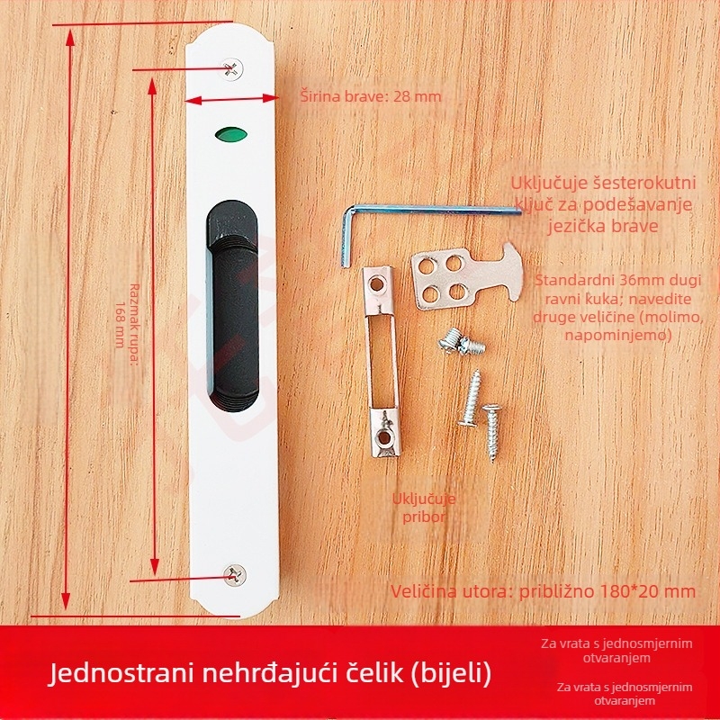 90 mm kuka-ključavka za klizna vrata i prozore, od aluminijske legure i nehrđajućeg čelika, dvostrana