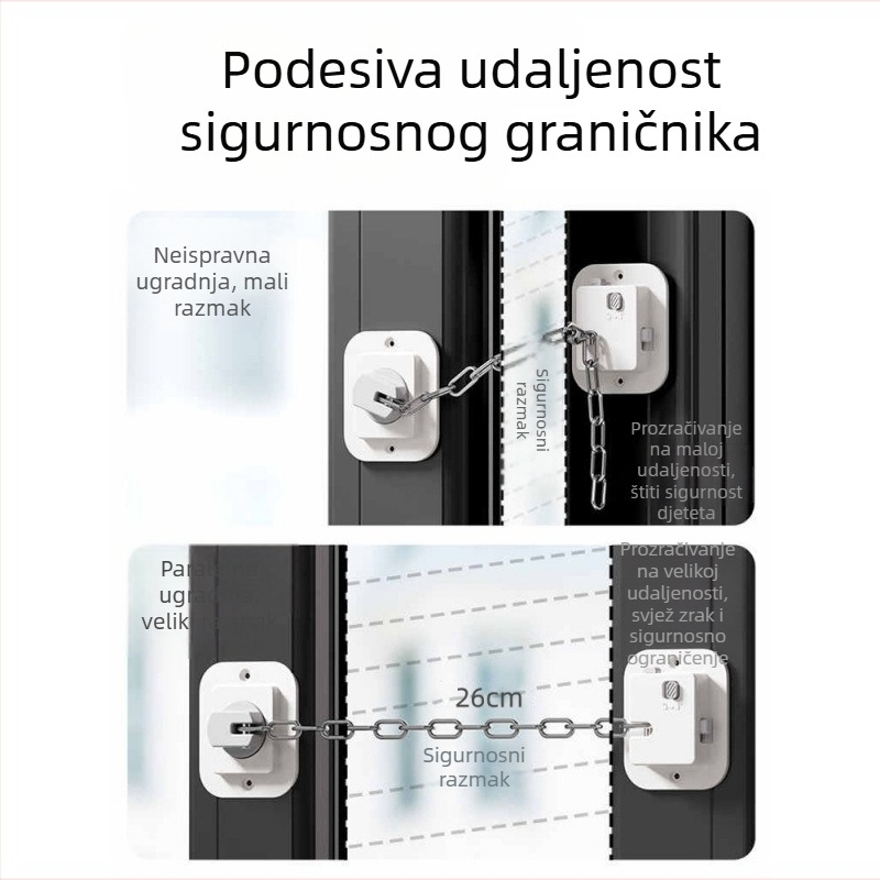Dječji sigurnosni blok za prozore — ograničivač za klizne i otvore prozora, aluminijska legura, bez bušenja