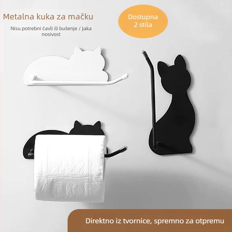 Dekorativna mačja kuka, držač toaletnog papira bez bušenja, sladak diskretan držač za kupaonicu