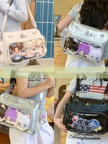 Prozirna PU torba za rame s dvostrukim remenom - višenamjenska crossbody/torba za rameni, srednja veličina, sveučilišni stil, slatka dnevna torba