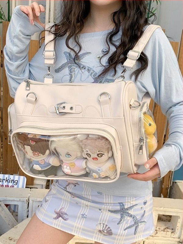 Prozirna PU torba za rame s dvostrukim remenom - višenamjenska crossbody/torba za rameni, srednja veličina, sveučilišni stil, slatka dnevna torba