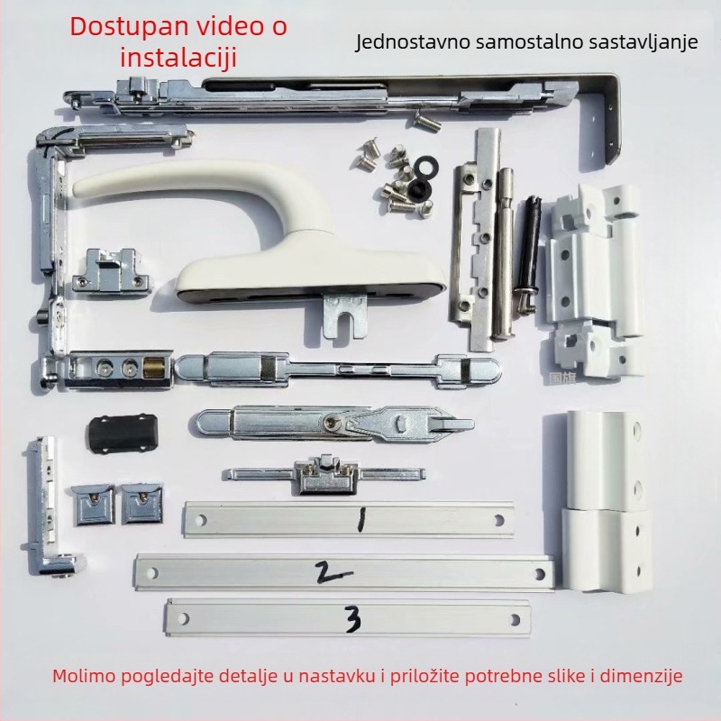 Set hardvera za konverziju aluminijskih prozora s toplinskim prekidom: iz prozora s ravnim otvorom u prozor s unutarnjim otvorom i u gornje visiće prozore