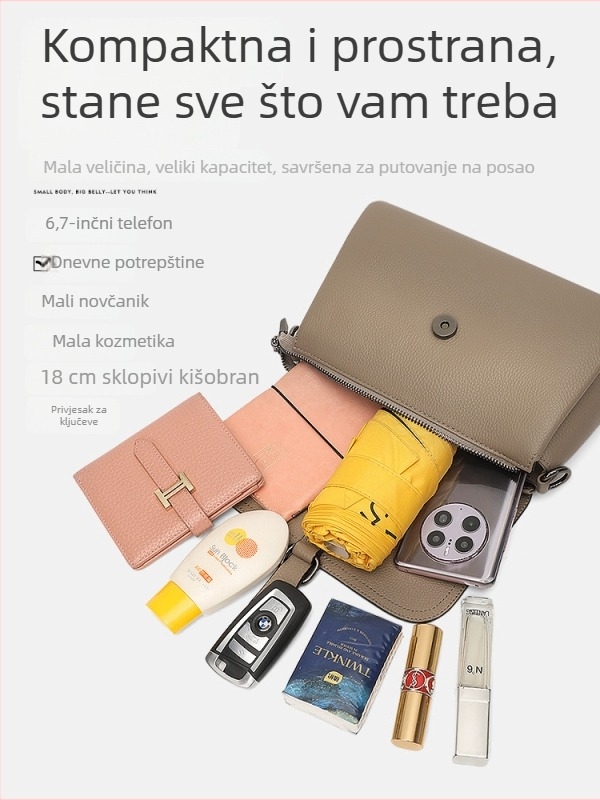 Ležerna torbica od prave kože za žene, 2026 novi trend, jednostavan i svestran crossbody s velikim kapacitetom, meka koža, mala torbica za rame.