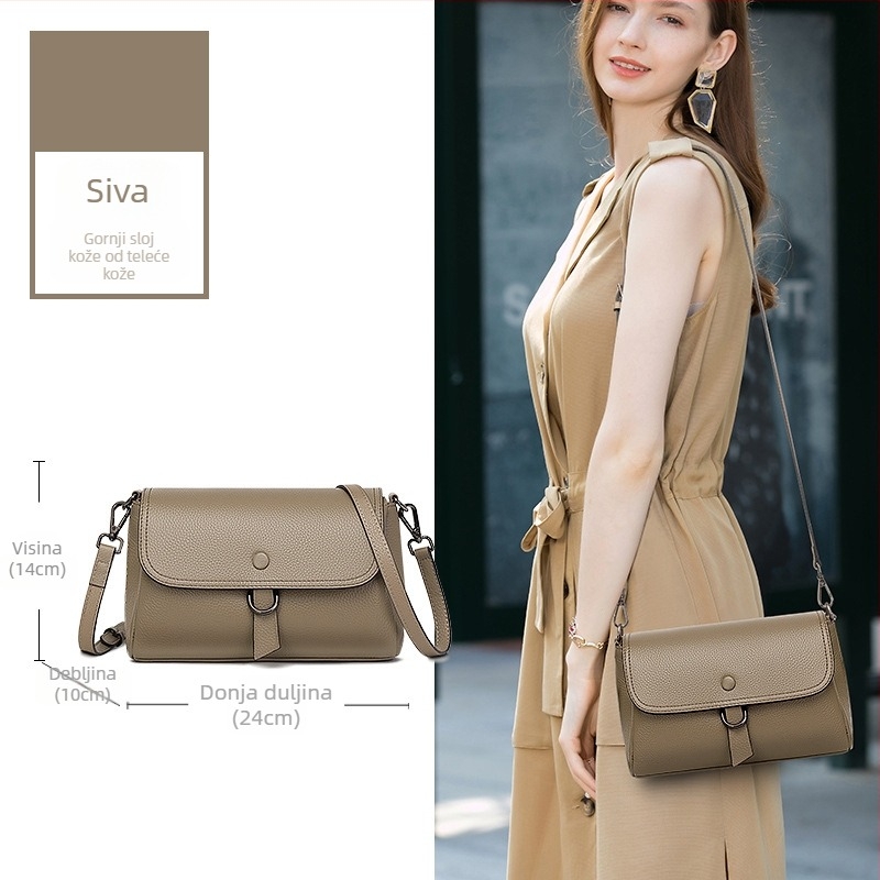 Ležerna torbica od prave kože za žene, 2026 novi trend, jednostavan i svestran crossbody s velikim kapacitetom, meka koža, mala torbica za rame.