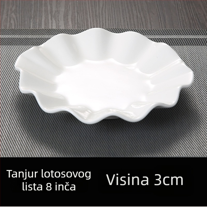 Bijeli porculanski tanjur u obliku lotosa s čipkastim rubom, nepravilan oblik, za hladna jela i voće, zdjela za juhu s valovitim rubom — kreativno posuđe