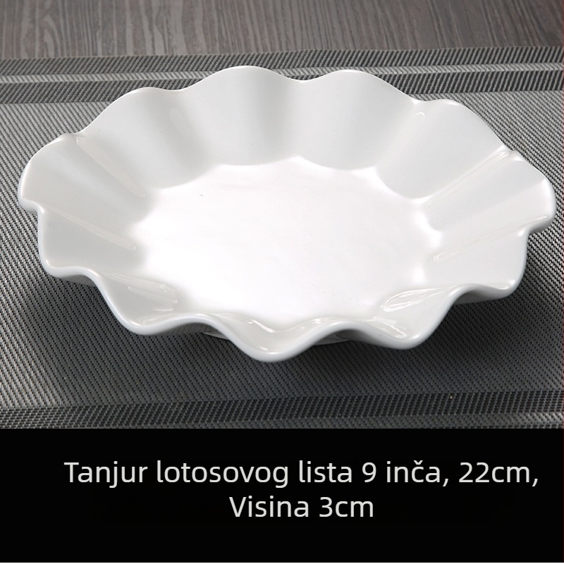 Bijeli porculanski tanjur u obliku lotosa s čipkastim rubom, nepravilan oblik, za hladna jela i voće, zdjela za juhu s valovitim rubom — kreativno posuđe