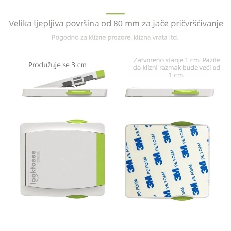 Brava za prozor bez ugradnje za klizne prozore, sigurnost djece, ljepljiva brava