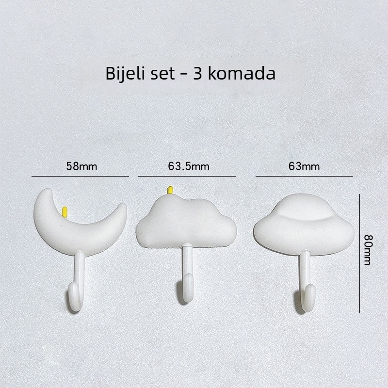 Set od 3 ljepiljskih kuka - snažni, bez bušenja, bez tragova, za kuhinju i kupaonicu, iza vrata i na zid, nosivost do 5 kg, simpatičan dizajn