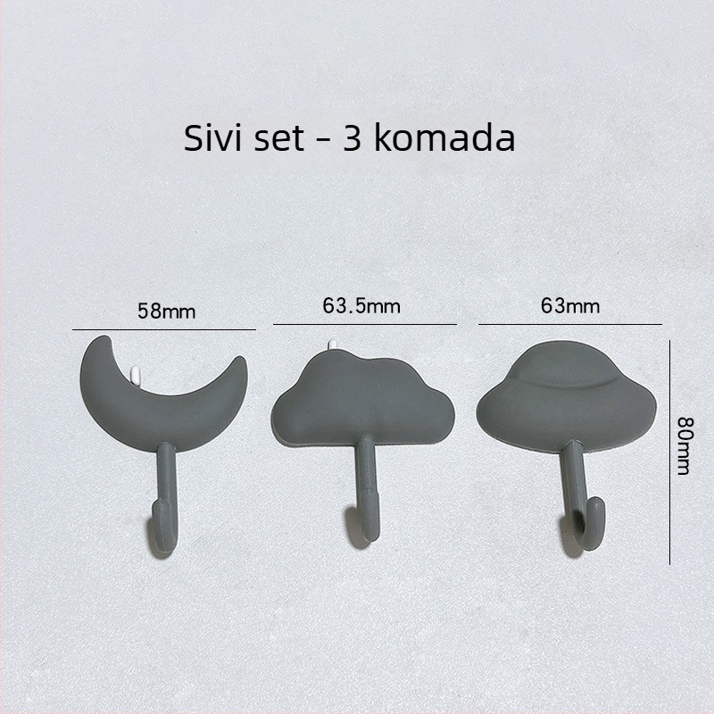 Set od 3 ljepiljskih kuka - snažni, bez bušenja, bez tragova, za kuhinju i kupaonicu, iza vrata i na zid, nosivost do 5 kg, simpatičan dizajn