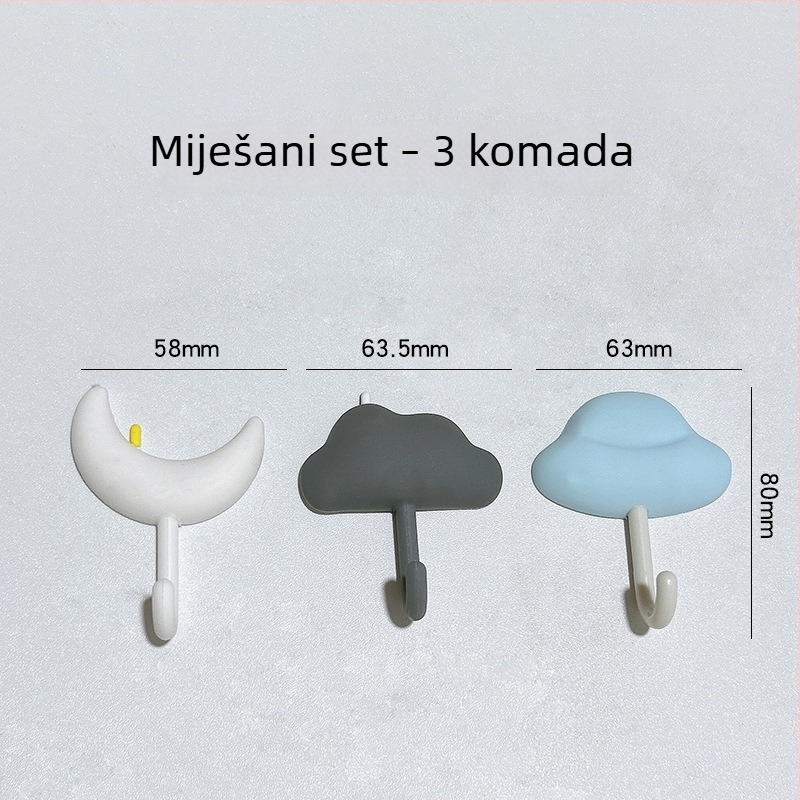 Set od 3 ljepiljskih kuka - snažni, bez bušenja, bez tragova, za kuhinju i kupaonicu, iza vrata i na zid, nosivost do 5 kg, simpatičan dizajn