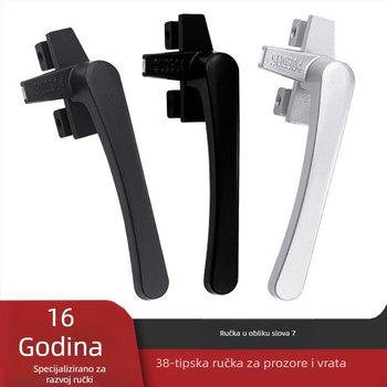 Drška za prozor tipa 38 za sustave prozora s gornjim i donjim ovjesom, vanjsko otvaranje, brava sa sedam znakova, aluminij
