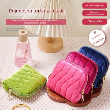 Premium baršunasta torbica za pohranu nakita, prijenosna putna torbica sa zatvaračem za nakit i šminku