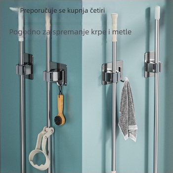 Nehrđajući čelični klip za mop, montaža bez bušenja na zid – za kuhinju, kupaonicu i WC, držač za metlu i prostor za pohranu