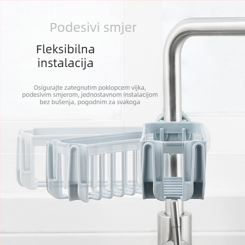 Rust-proof kuhinjski organizator za sudoper: držač za slavinu, viseća košarica, odvodna polica za spužvu, polica za sudoper, držač za krpe