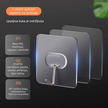 Snažna ljepkasta kukica za zid, za kuhinju ili vrata, bez bušenja, nosivost 5-10 kg