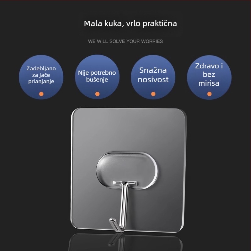 Snažna ljepkasta kukica za zid, za kuhinju ili vrata, bez bušenja, nosivost 5-10 kg