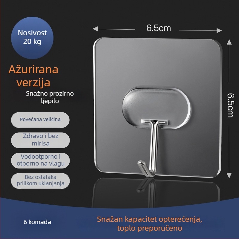 Snažna ljepkasta kukica za zid, za kuhinju ili vrata, bez bušenja, nosivost 5-10 kg