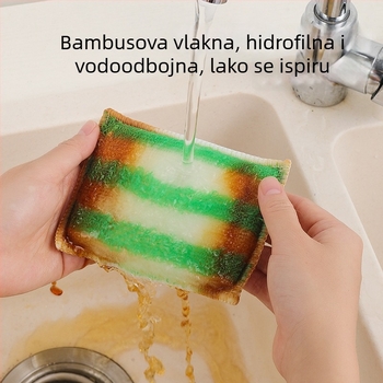 Spužva od bambusovih vlakana za posuđe – kuhinjska krpa za čišćenje, otporna na masnoću