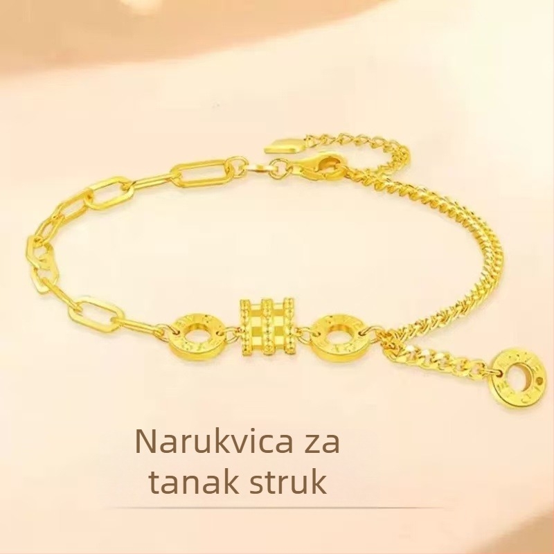 Ženska ogrlica od mesinga s pozlaćenom završnom dizajnu, lanac za ključnu kost, privjesak oka mačke, jedinstven dizajn