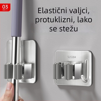 Držač za mop od 201 nehrđajućeg čelika, zidni držač s kukom, bez bušenja