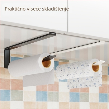 Držač za kuhinjsku papirnu rolnu ispod ormarića, bez bušenja; držač plastične folije i spremnik za krpe, metalni, moderni minimalistički dizajn