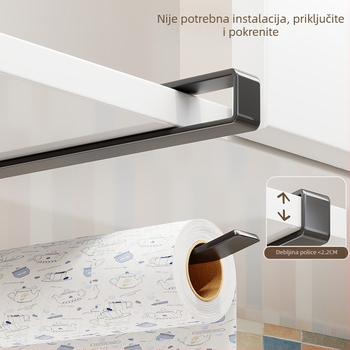 Držač za kuhinjsku papirnu rolnu ispod ormarića, bez bušenja; držač plastične folije i spremnik za krpe, metalni, moderni minimalistički dizajn
