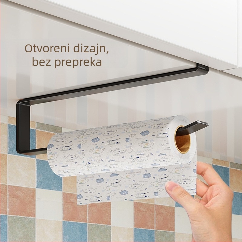 Držač za kuhinjsku papirnu rolnu ispod ormarića, bez bušenja; držač plastične folije i spremnik za krpe, metalni, moderni minimalistički dizajn