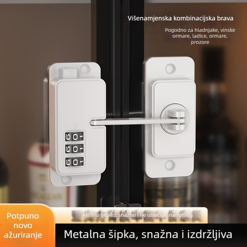 Sigurnosni zasun za prozore i klizna vrata s kombinacijskim mehanizmom, brave za ormar, hladnjak i ladicu, dječja sigurnosna brava, bez bušenja