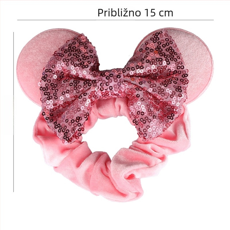 Dječja gumica za kosu s Miki Mišem, mekana flanel, šljokice i mašna