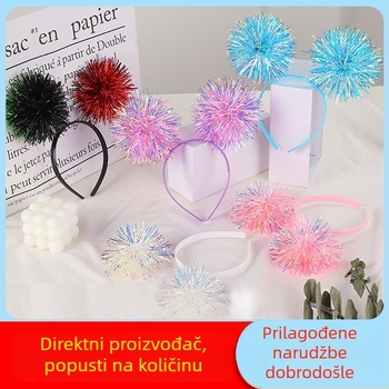Dječja traka za kosu s blistavim nitima i pomponom, dodatak za nastupe i proslave