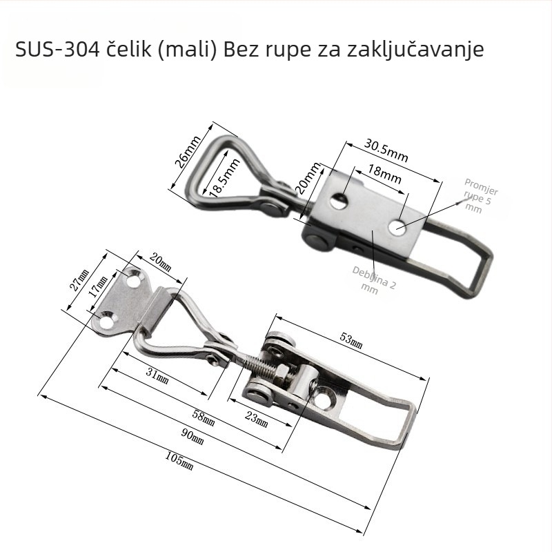 304 nehrđajući čelik, prilagodljiv zasun za vrata s kutem 90°/180°, brzi klip