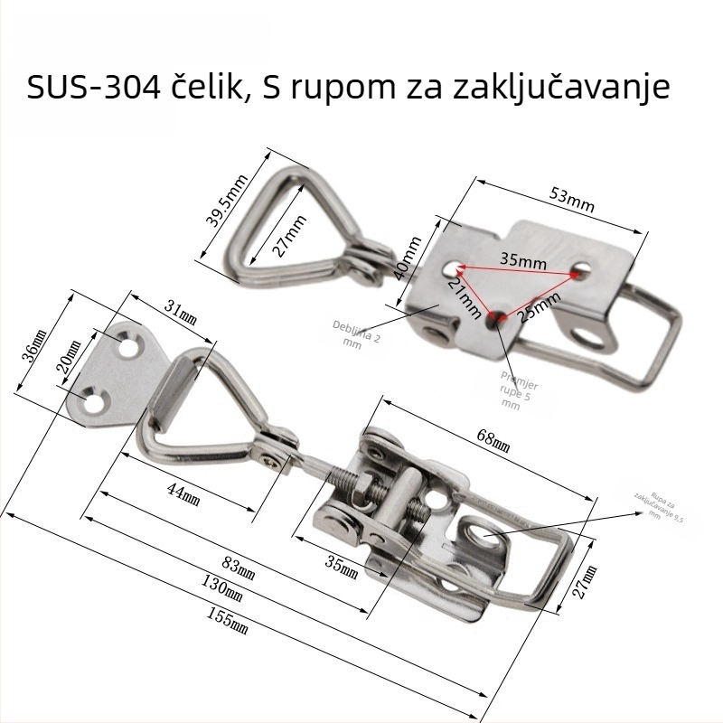 304 nehrđajući čelik, prilagodljiv zasun za vrata s kutem 90°/180°, brzi klip