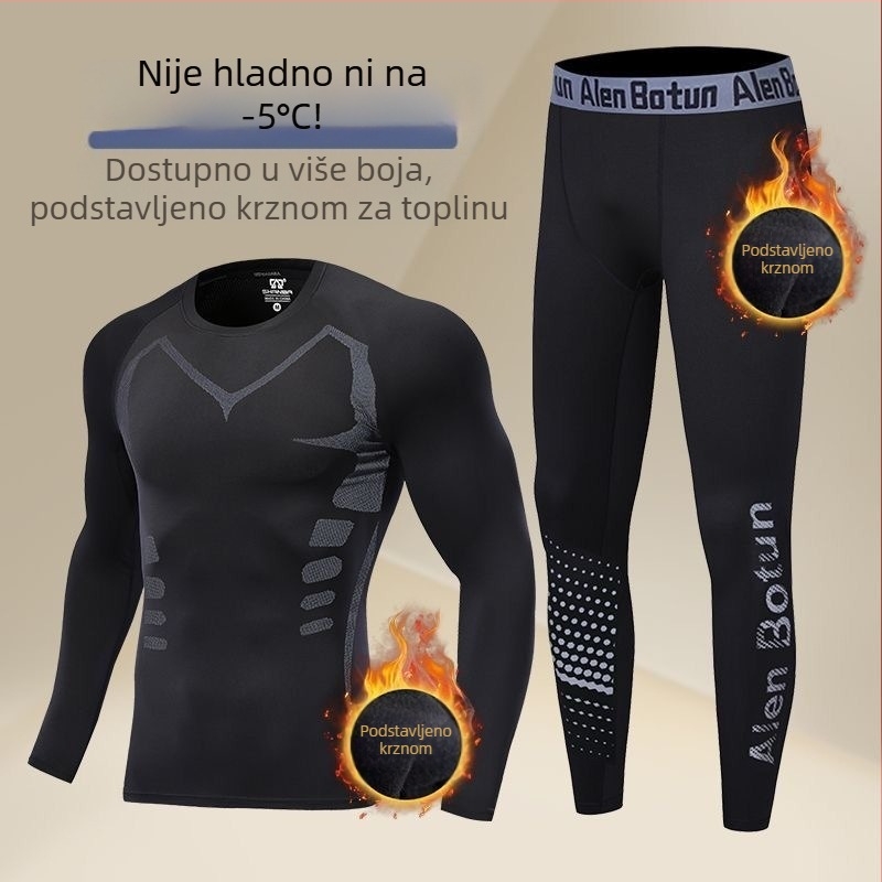 Muški fleecem obloženi zimski fitness set za trening košarke i jutarnje trčanje, visoka elastičnost u teretani.