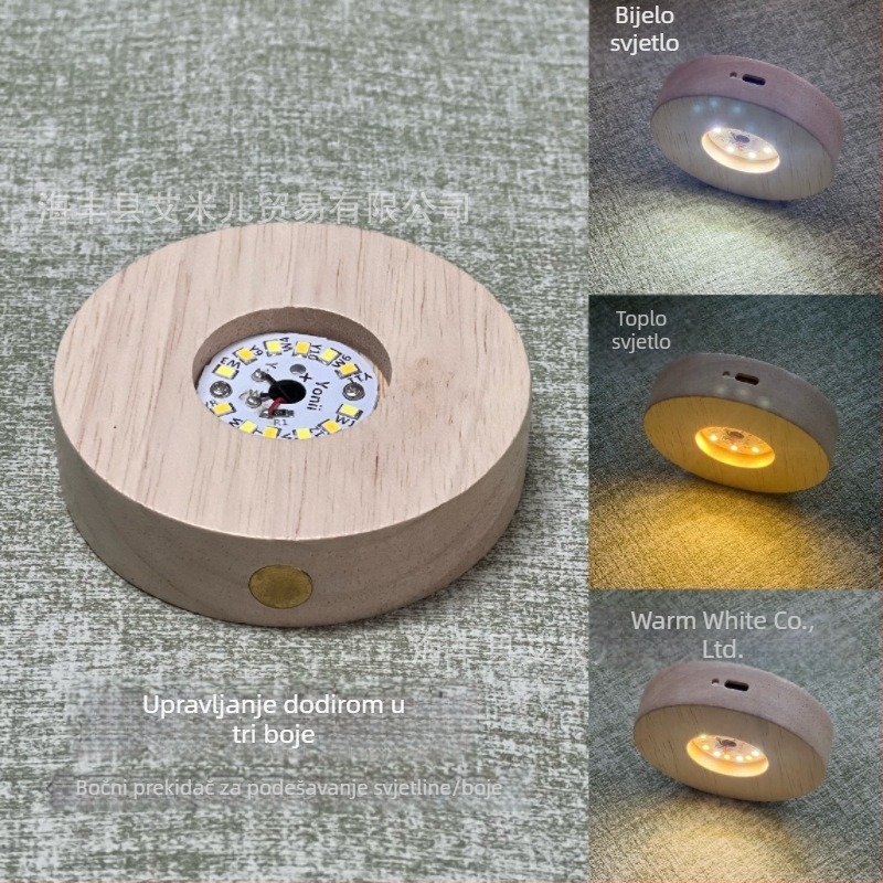 Okrugla bežična LED noćna lampica s aromaterapijskom bazom od hrastovog drveta, dodir s tri boje, Type-C punjenje, DIY nosač lampe