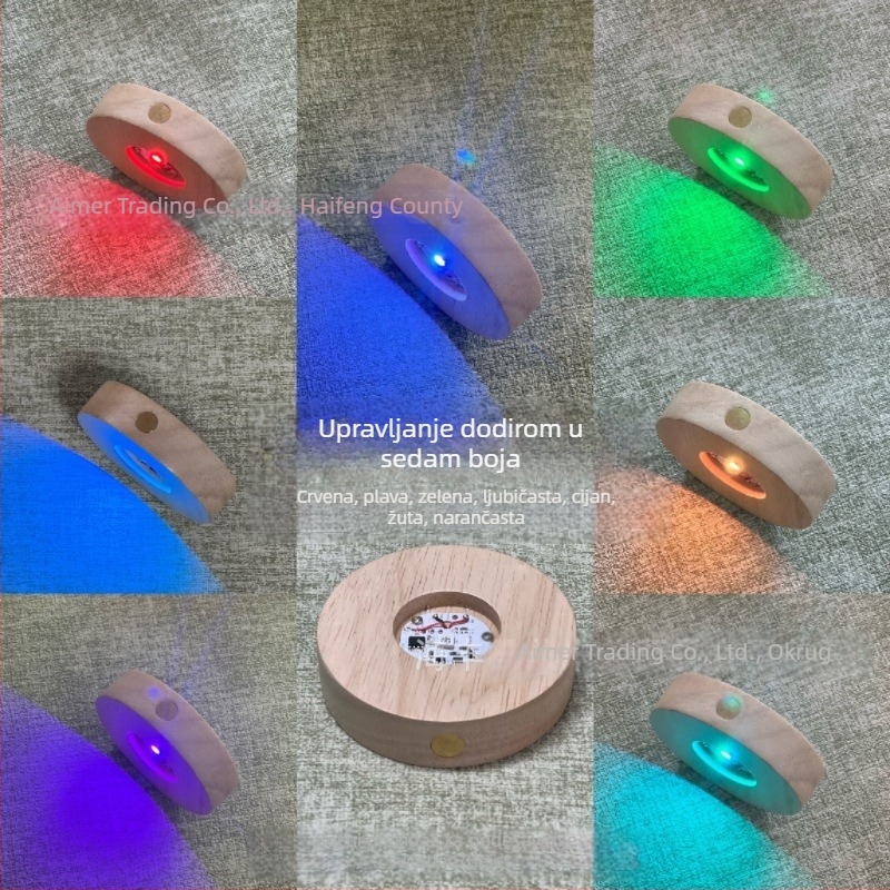 Okrugla bežična LED noćna lampica s aromaterapijskom bazom od hrastovog drveta, dodir s tri boje, Type-C punjenje, DIY nosač lampe