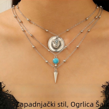 Zapadnjački stil retro tirkizna ogrlica za žene, boemski komplet lančića za ključnu kost