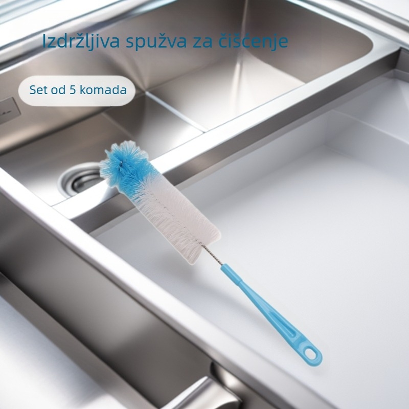 Novo 5-dijelni set četkica za čišćenje s dugom drškom: za testne cijevi, staklene čaše i boce