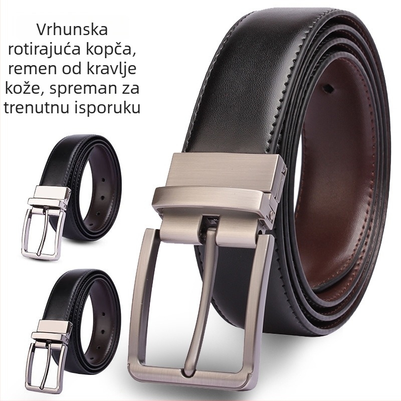 Muški kožni kaiš s minimalističkim dizajnom i okretno iglom kopčom – dvobojni crno-smeđi, širina 2–4 cm, duljina 120 cm