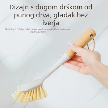 Bambusna četka za posuđe s drvenom drškom – dugačka drška, višenamjenska četka za čišćenje posuđa, lonaca, voća i povrća