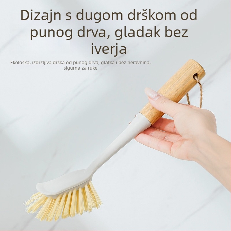 Bambusna četka za posuđe s drvenom drškom – dugačka drška, višenamjenska četka za čišćenje posuđa, lonaca, voća i povrća