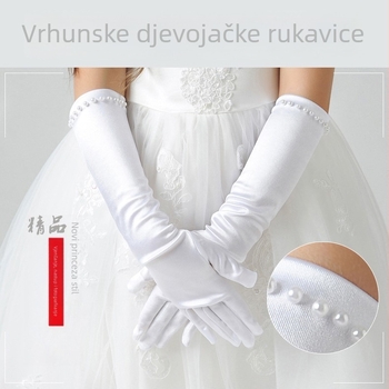 Dječje bijele dugačke rukavice s pet prstiju, princeza stil za djevojčice na vjenčanju