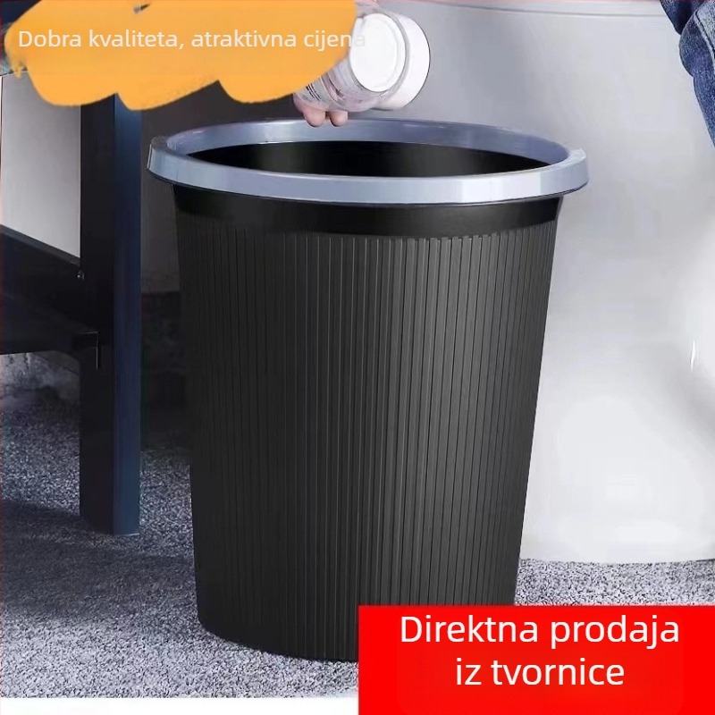 Plastični smećar, cilindričnog oblika, velike zapremine (>12 L), bez poklopca, za kućnu uporabu u kuhinji, kupaonici i dnevnom boravku.