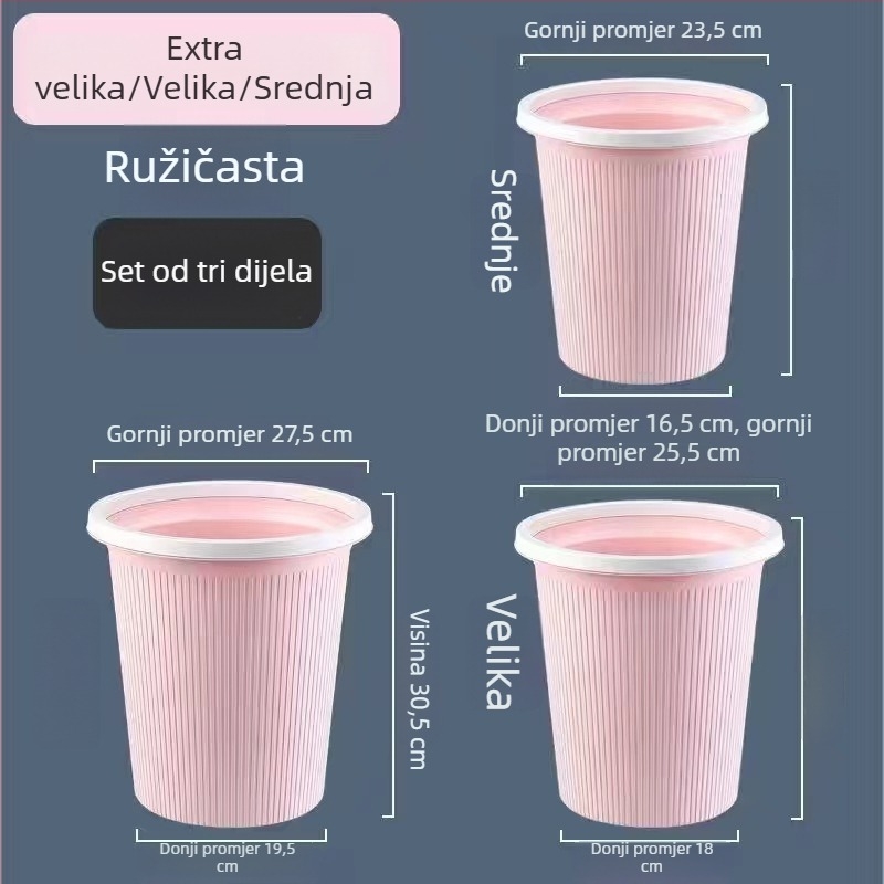 Plastični smećar, cilindričnog oblika, velike zapremine (>12 L), bez poklopca, za kućnu uporabu u kuhinji, kupaonici i dnevnom boravku.