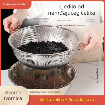 Kuhinjski set od nehrđajućeg čelika: okrugla odvodna posuda, košarica za voće, cjedilo za rižu, zdjela za tijesto, zdjela za miješanje – duboka, ekstra velika.