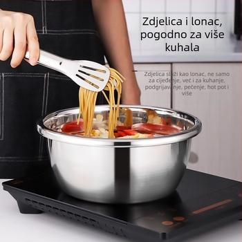 Kuhinjski set od nehrđajućeg čelika: okrugla odvodna posuda, košarica za voće, cjedilo za rižu, zdjela za tijesto, zdjela za miješanje – duboka, ekstra velika.