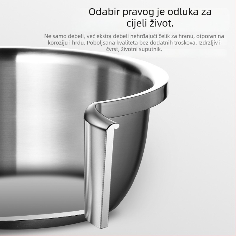 Kuhinjski set od nehrđajućeg čelika: okrugla odvodna posuda, košarica za voće, cjedilo za rižu, zdjela za tijesto, zdjela za miješanje – duboka, ekstra velika.