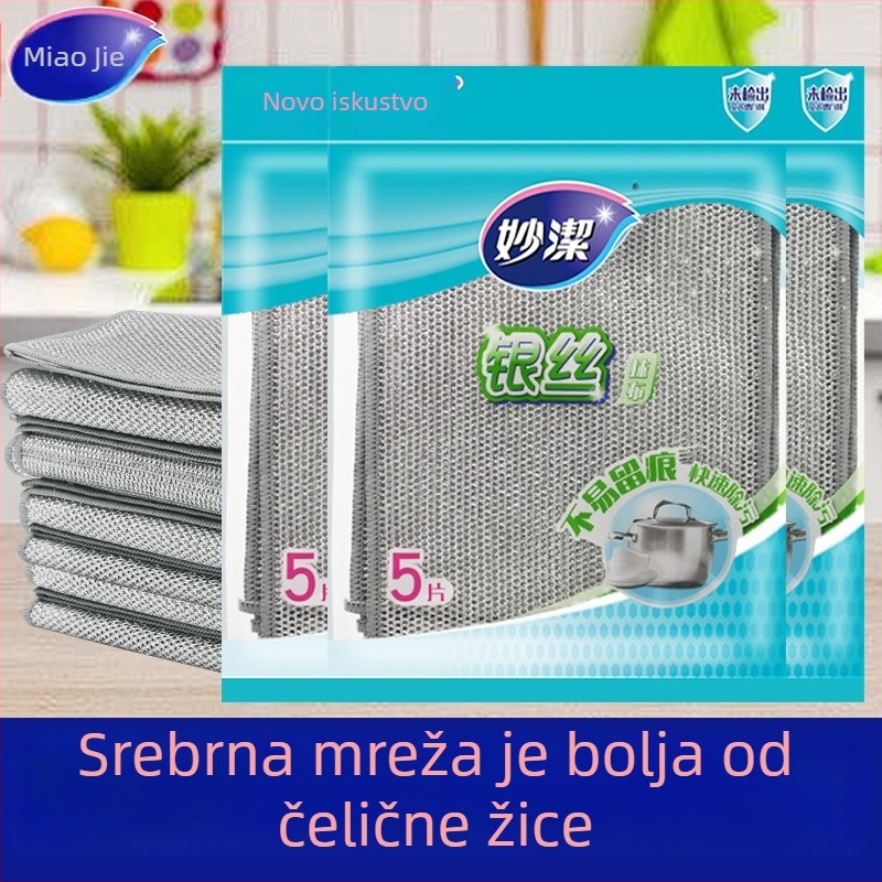 Miaojie Krpa za suđe od čelične žice s debelom srebrnom žičnom kuglom – kuhinjska krpa za čišćenje posuđa i tava