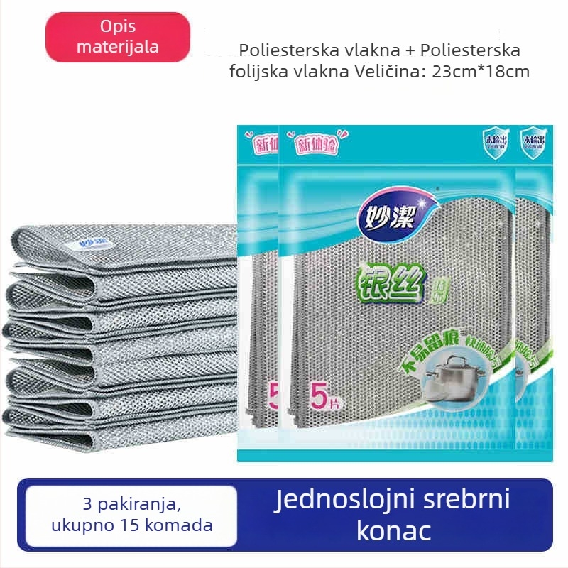 Miaojie Krpa za suđe od čelične žice s debelom srebrnom žičnom kuglom – kuhinjska krpa za čišćenje posuđa i tava