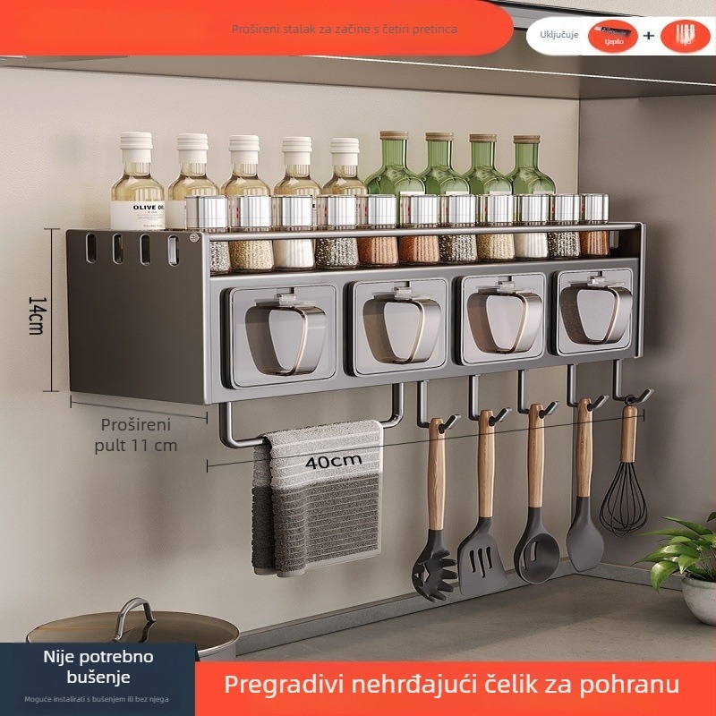 Zidni kuhinjski set bez bušenja za ulje, sol, umak i ocat – organizator za pohranu