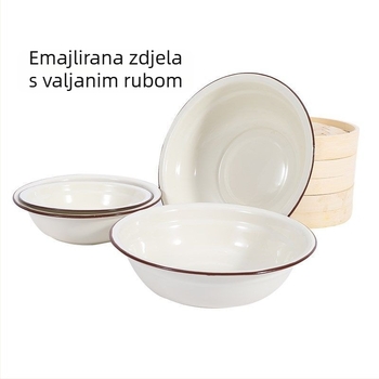 Pet emajliranih zdjela, jednobojni dizajn, tradicionalni stil, debeli zdjelice za juhu, kućna posuda za jelo
